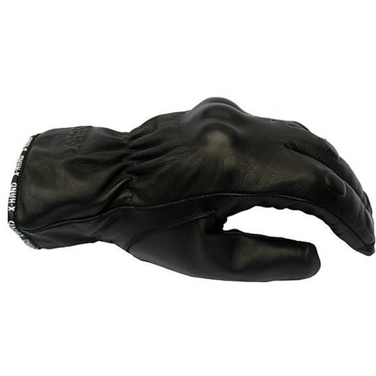 Gants de moto d'hiver en cuir X-Hand modèle St. Moriz avec des protections de couleur noire