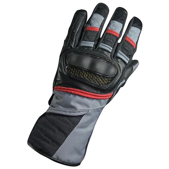 Gants de moto d'hiver en tissu et cuir Hero 116 Grey Black avec protections étanches