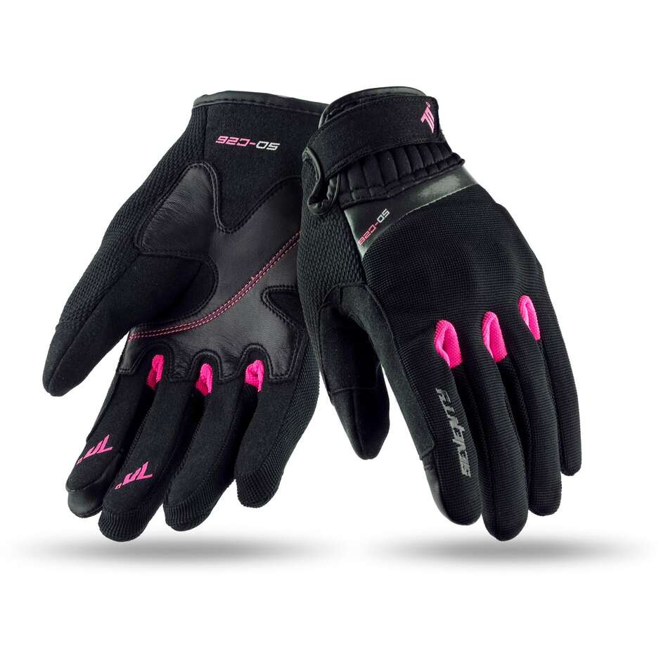 Gants de moto d'été certifiés Seventy SD-C26 Urban Black Pink pour femme