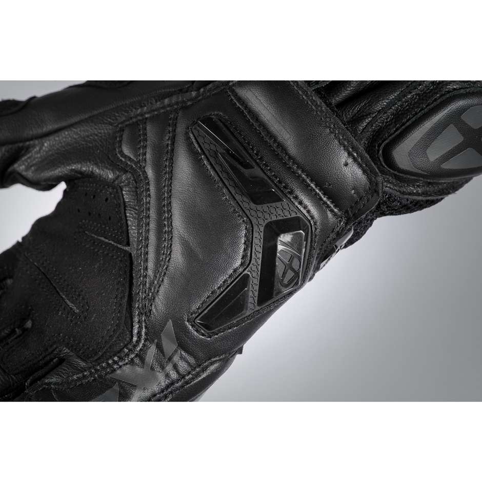 Gants de moto d'été en cuir noir Ixon RS6 AIR