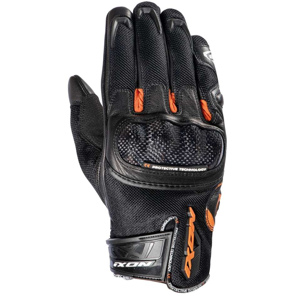 Gants de moto d'été Ixon RS Rise Air 2 en cuir et tissu noir orange