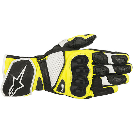 Gants de moto en cuir Alpinestars SP-1 v2 Racing noir blanc jaune