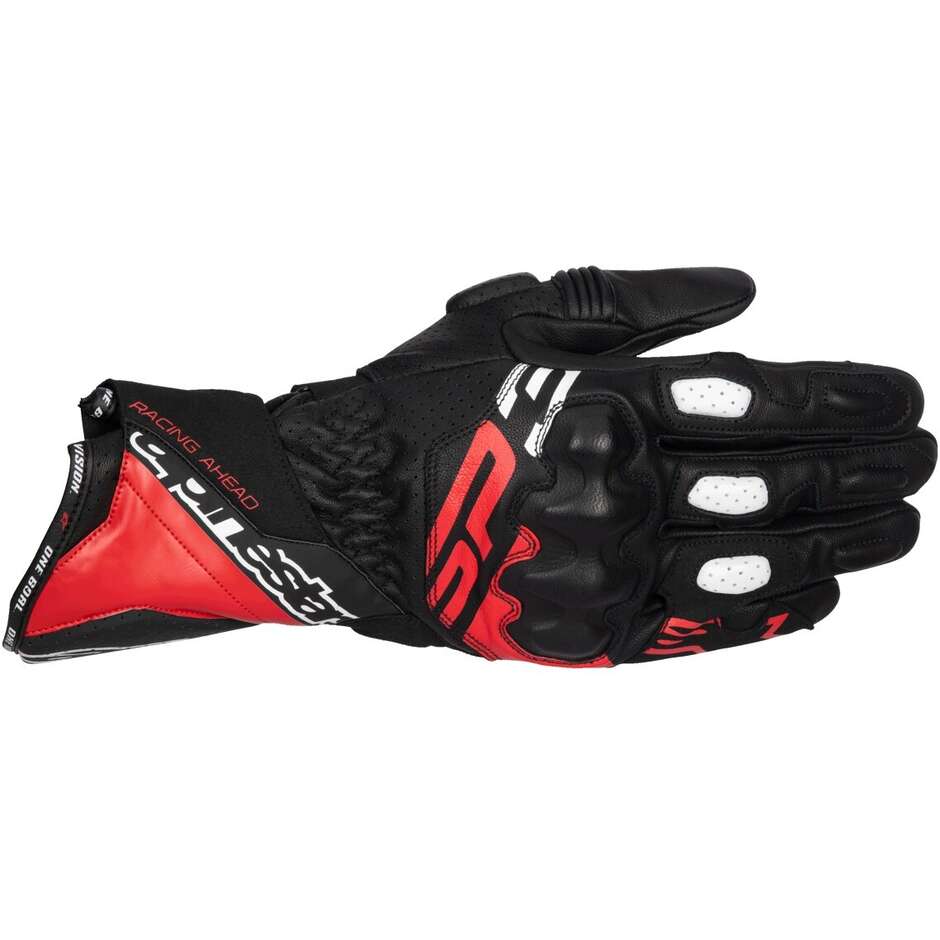 Gants de moto en cuir Alpinestars SP-3 Noir Rouge vif Blanc
