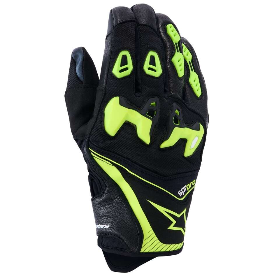 Gants de moto en cuir Alpinestars SP-R PRO, noir et jaune fluo