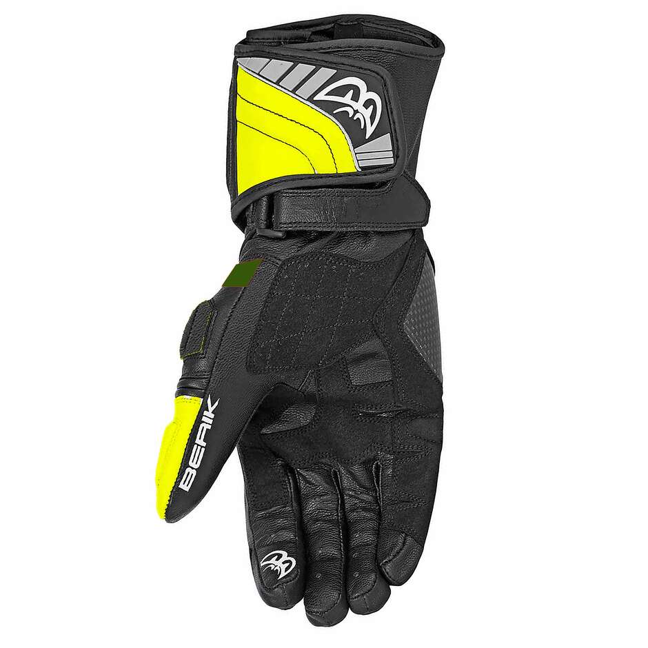 Gants de moto en cuir Berik 2.0 235102 FR vert jaune fluo Racing