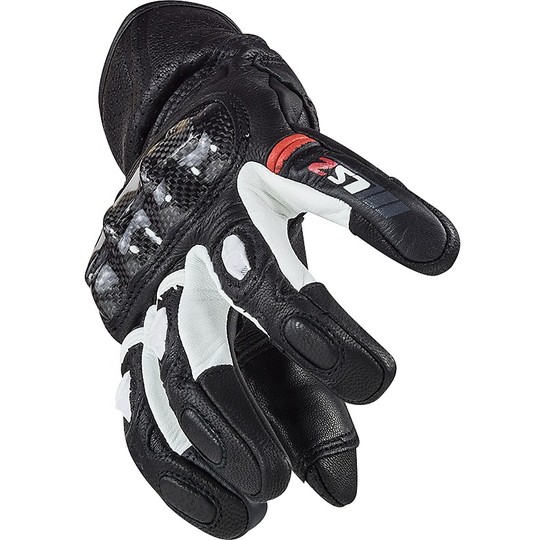 Gants de moto en cuir CE Sports Ls2 SPARK Blanc Noir