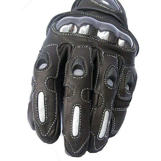 Gants de moto en cuir de course avec protections de couleur noire Modèle Monza