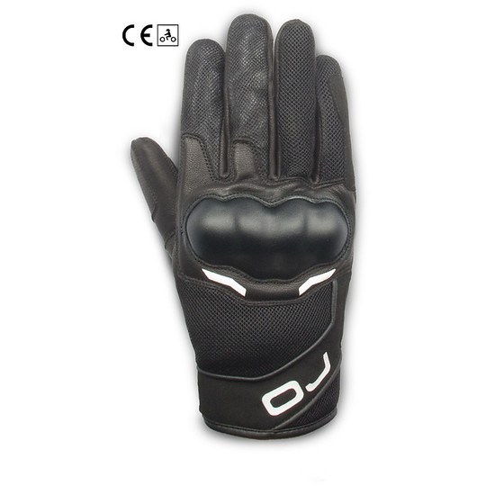 Gants de moto en cuir et tissu certifié Oj Atmosphere G199 SNEAK noir blanc fluo
