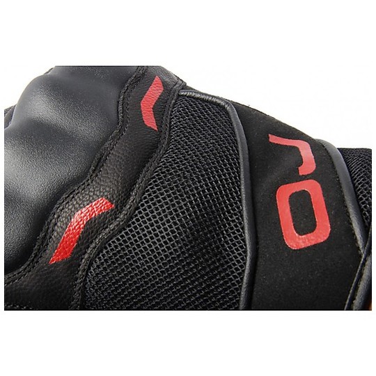 Gants de moto en cuir et tissu certifié Oj Atmosphere G199 SNEAK noir rouge