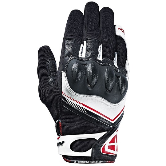 Gants de moto en cuir et tissu d'été Ixon RS DRIFT noir blanc rouge