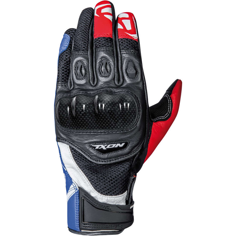 Gants de moto en cuir et tissu d'été Ixon RS RECON AIR noir bleu rouge blanc