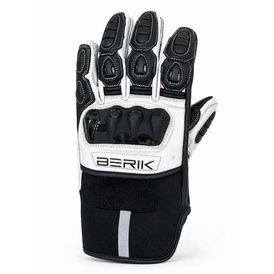 Gants de moto en cuir noir et blanc Berik 2.0 235320