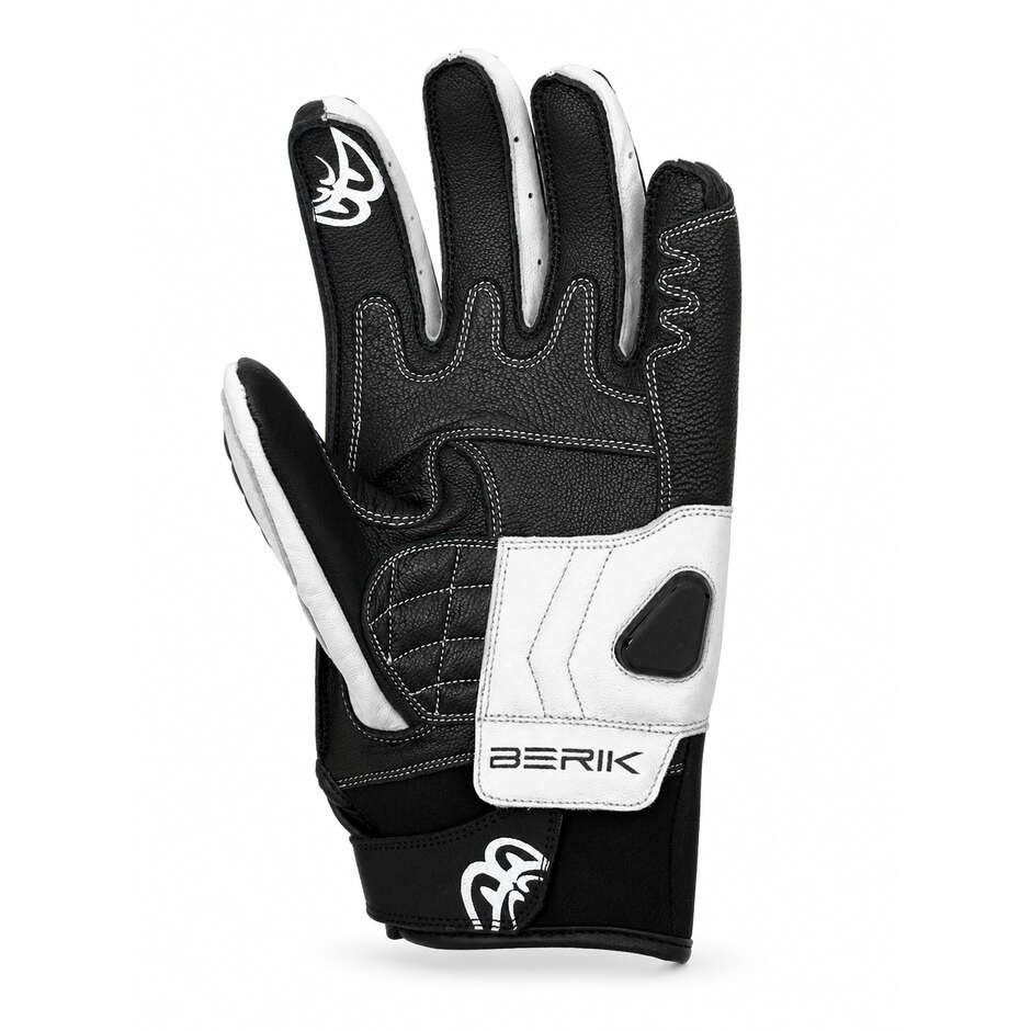 Gants de moto en cuir noir et blanc Berik 2.0 235320