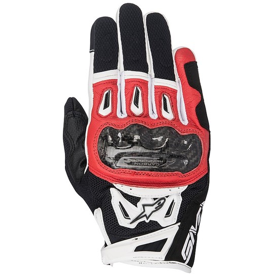 Gants de moto en tissu perforé Alpinestars SMX-2 Air Carbon v2 noir blanc rouge