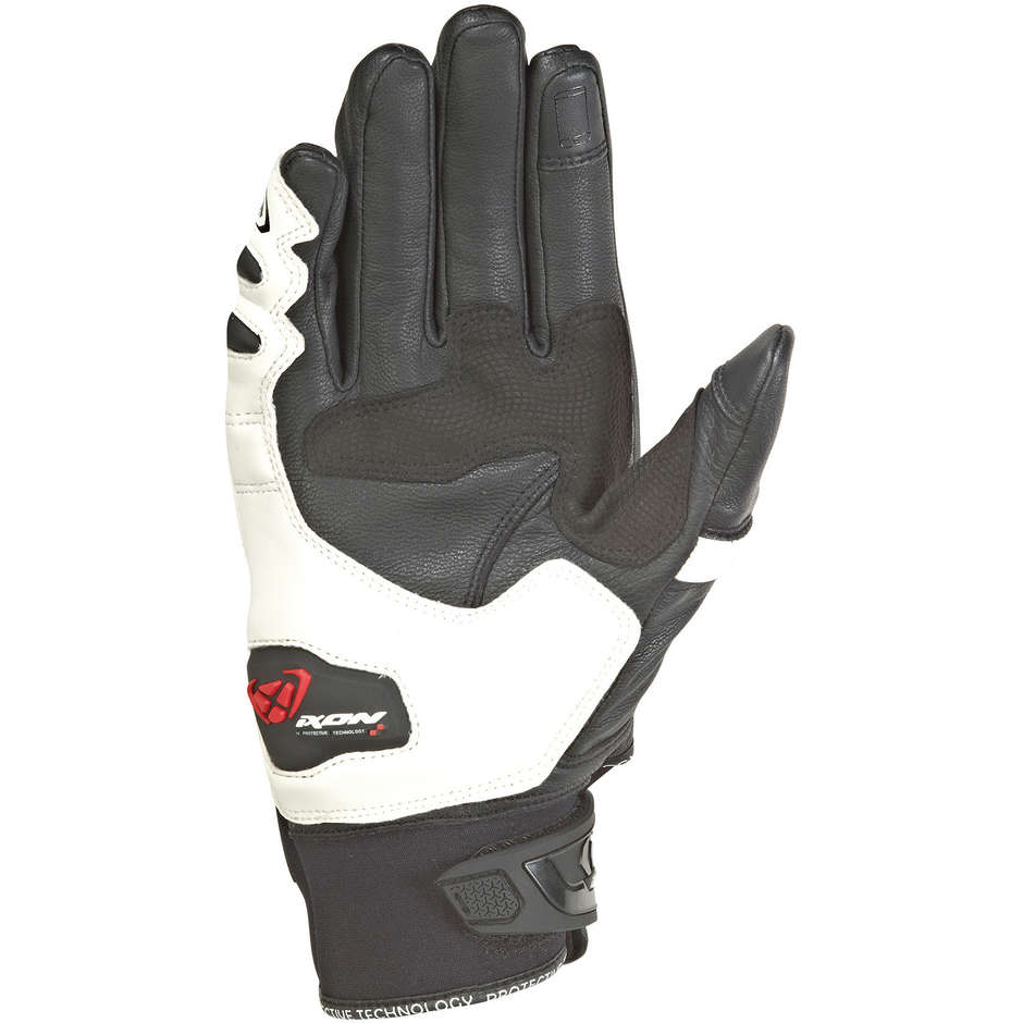 Gants de moto Ixon RS Ring Racing en cuir et tissu noir blanc