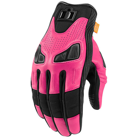 Gants de moto pour femme Icon AUTOMAG Lady Pink