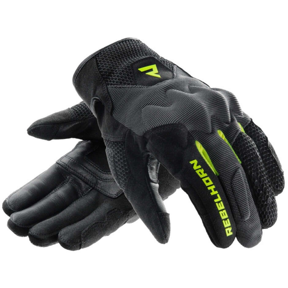 Gants de moto Rebelhorn CORE Noir Gris Jaune fluo