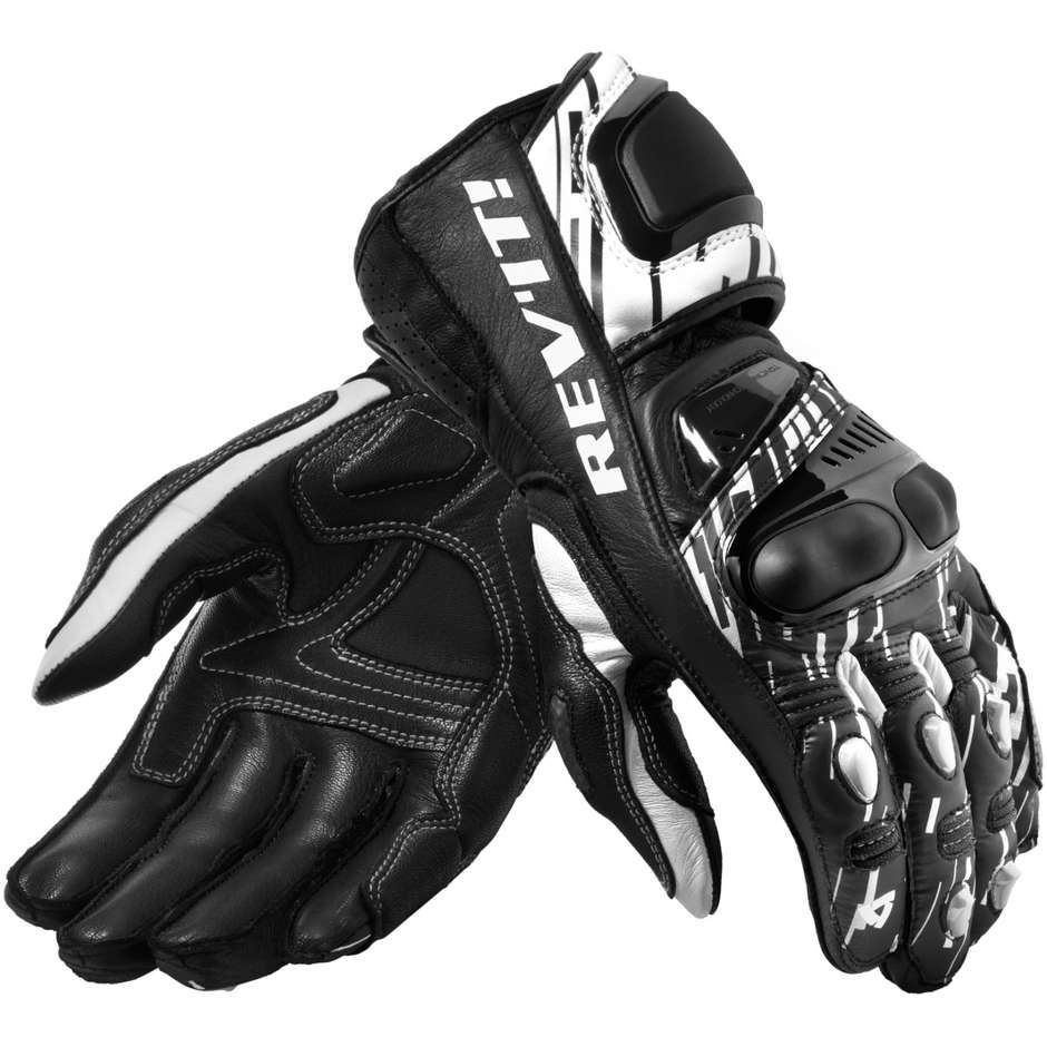 Gants de moto sport Rev'it QUANTUM 2 en cuir noir blanc