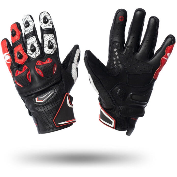 Gants de moto Spyke TECH SPORT 2.0 en cuir courts noir blanc rouge
