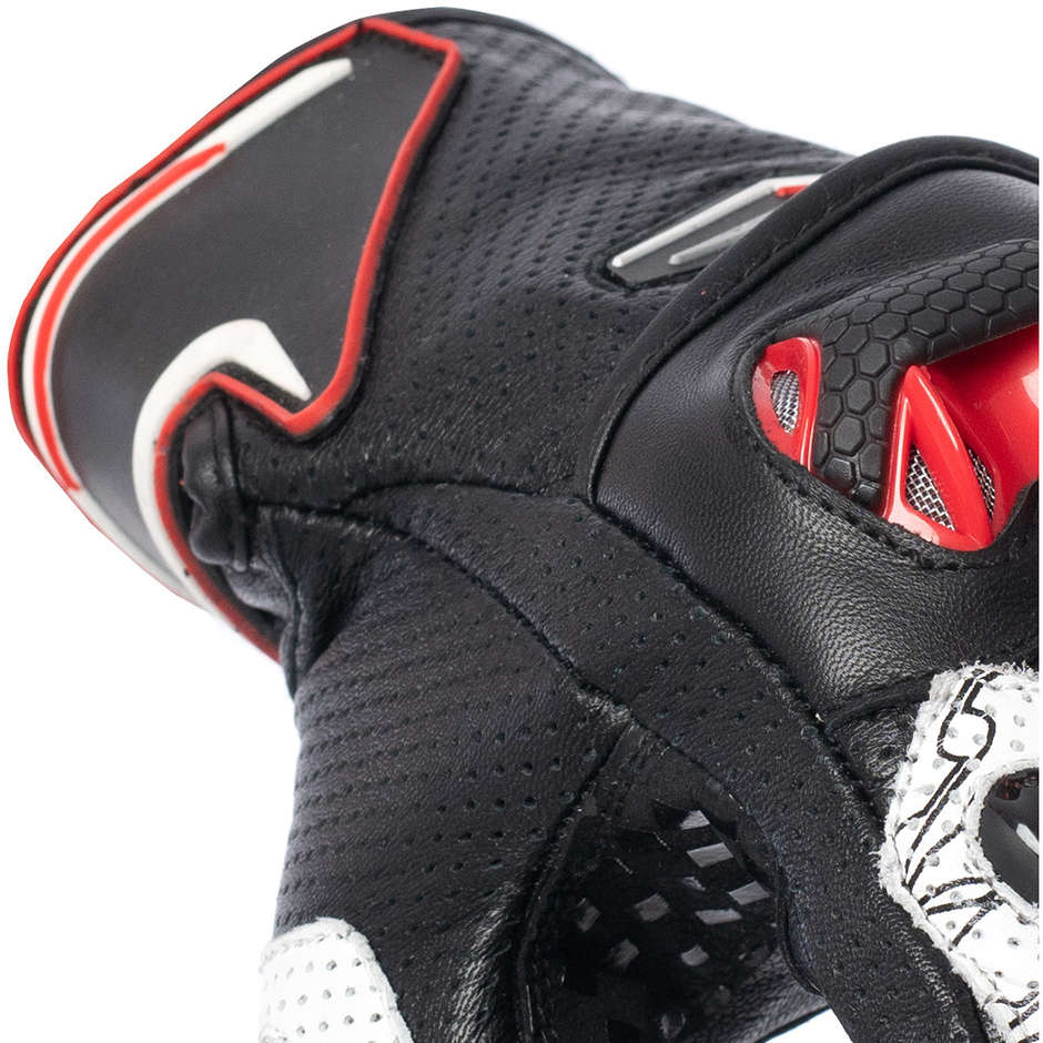 Gants de moto Spyke TECH SPORT 2.0 en cuir courts noir blanc rouge