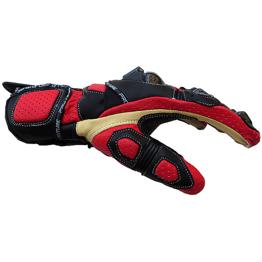 Gants de moto Technical Racing Pro Future cuir avec protection carbone Last Lap noir rouge