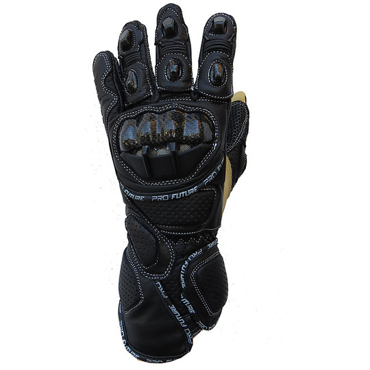 Gants de moto Technical Racing Pro Future Leather avec protections noires Last Lap Carbon