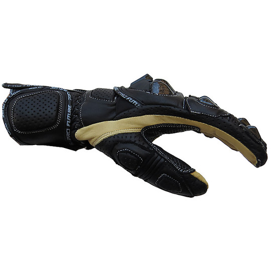 Gants de moto Technical Racing Pro Future Leather avec protections noires Last Lap Carbon