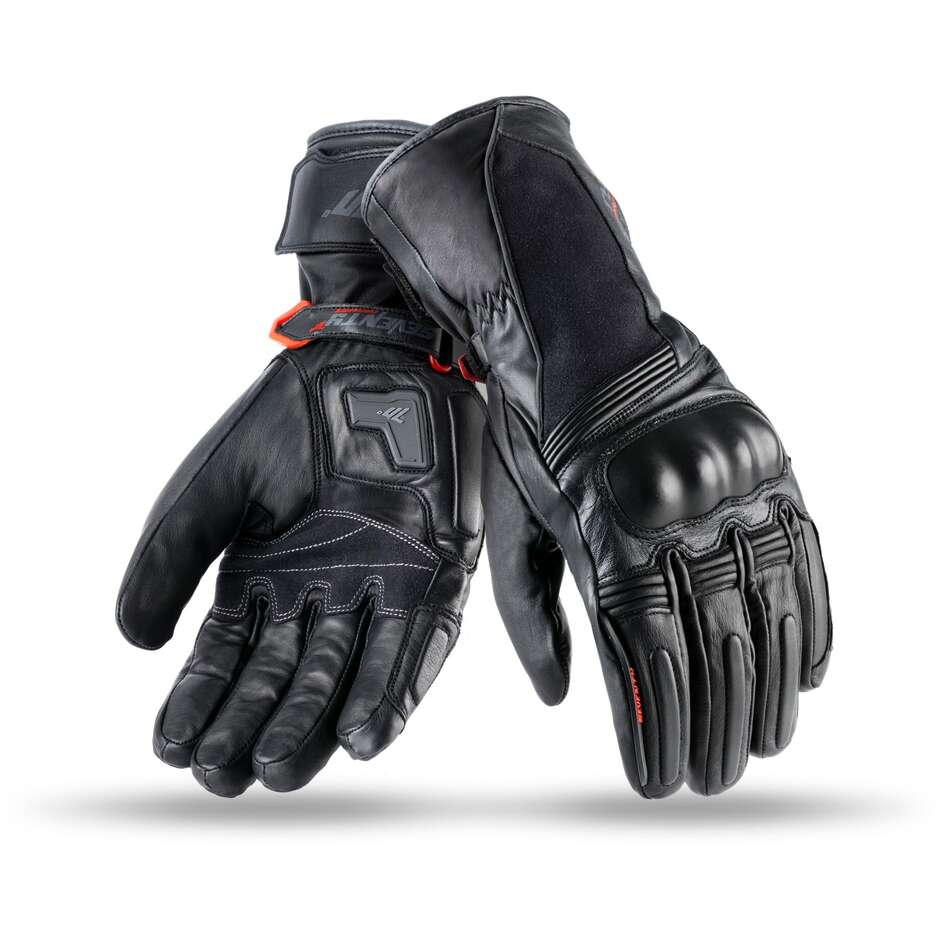 Gants de moto techniques Seventy Winter avec protections en cuir T1 homologuées noires