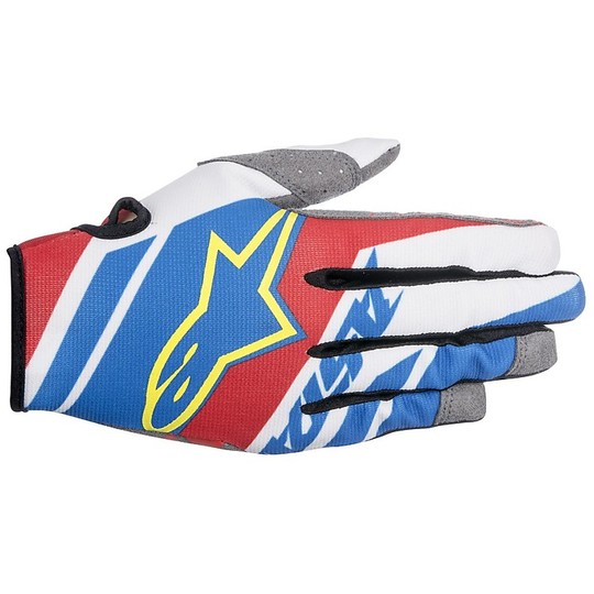 Gants Moto Cross Enduro Alpinestars Racer Supermatic Gloves 2016 Bleu Rouge Blanc