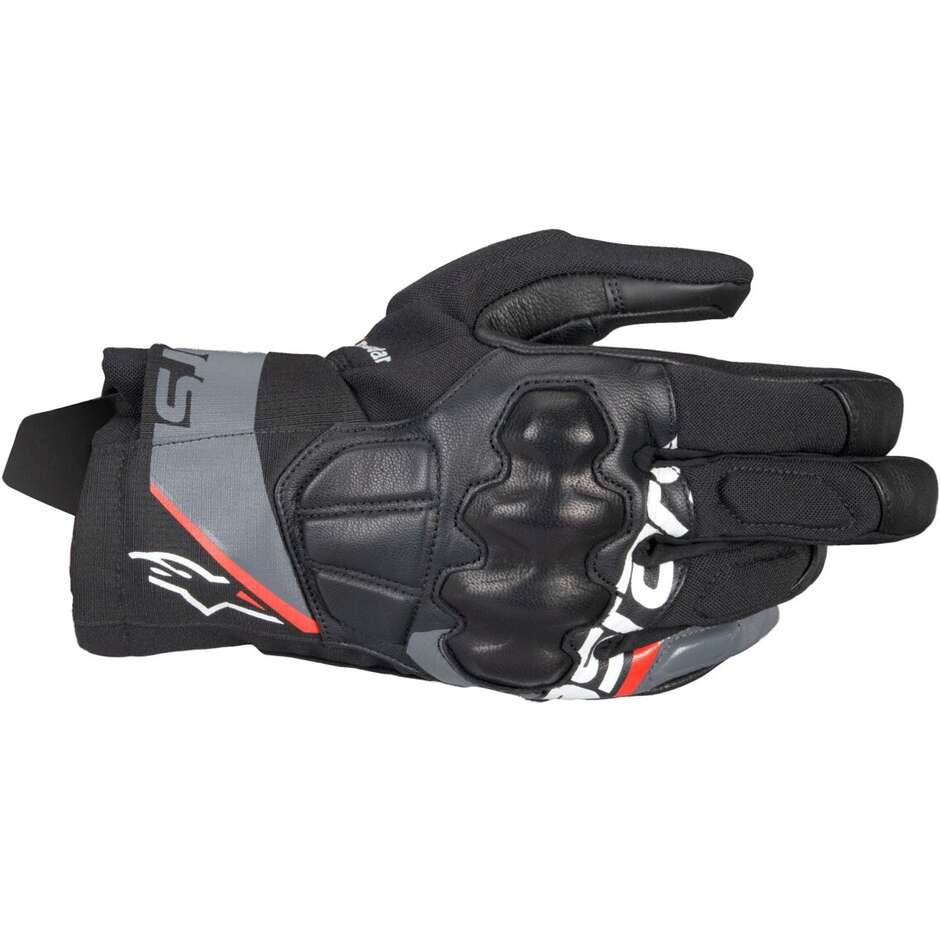 Gants moto en cuir Alpinestars COROZAL V3 DRYSTAR Noir Gris Foncé Rouge Fluo
