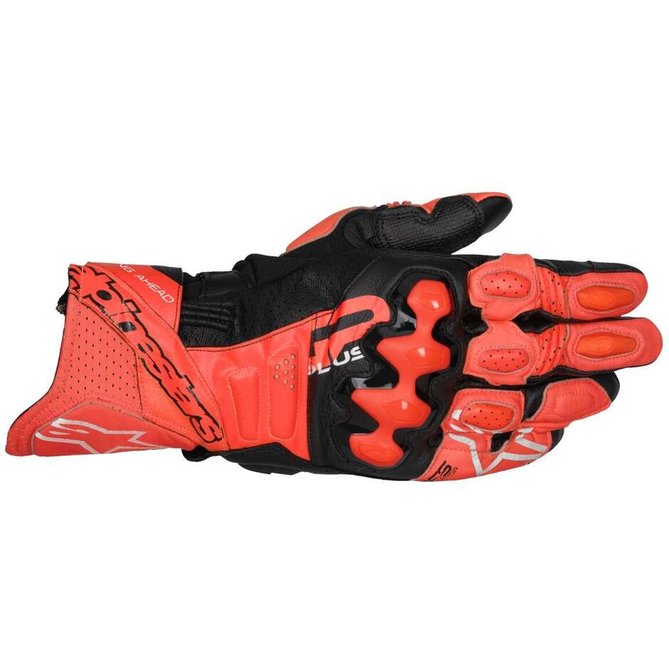 Gants moto en cuir Alpinestars GP PLUS R V3 Rouge vif Rouge fluo Noir