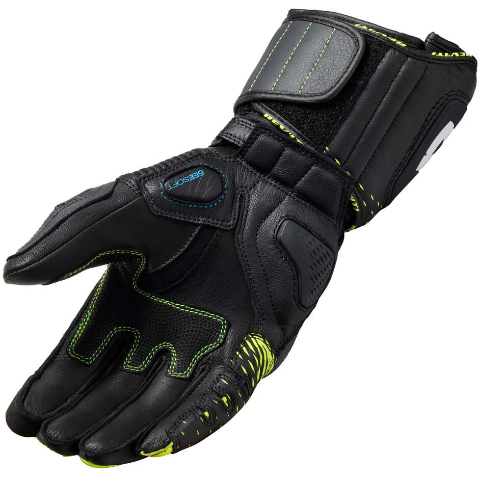 Gants moto en cuir Rev'it CONTROL Noir Jaune Fluo