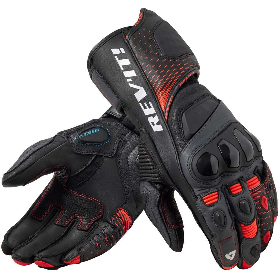 Gants moto en cuir Rev'it CONTROL Noir Rouge Fluo
