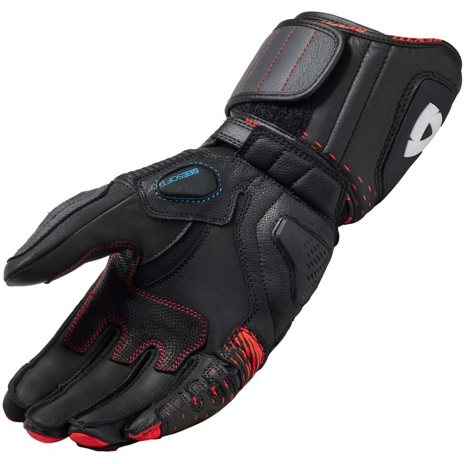 Gants moto en cuir Rev'it CONTROL Noir Rouge Fluo