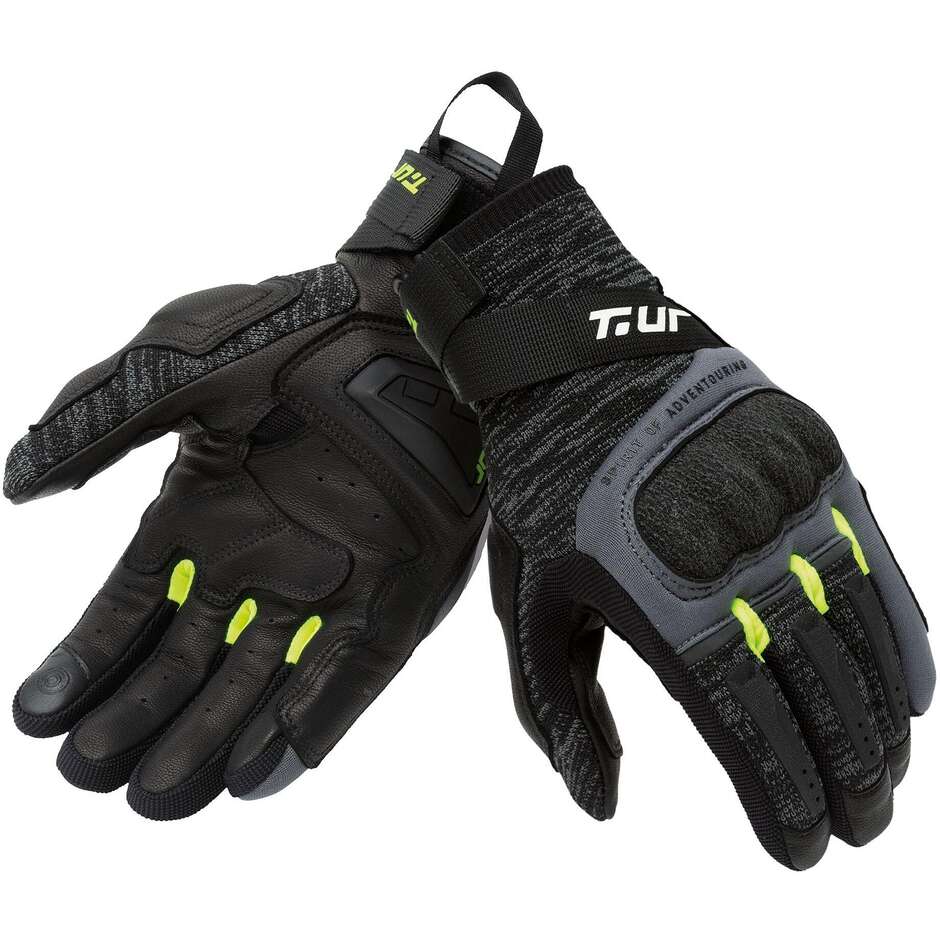Gants Moto T-UR T917HU G KNIT Noir Jaune Fluo