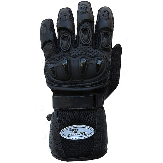 Gants techniques de moto Pro Future Summer en cuir et tissu avec protection arrière noire pour les mains