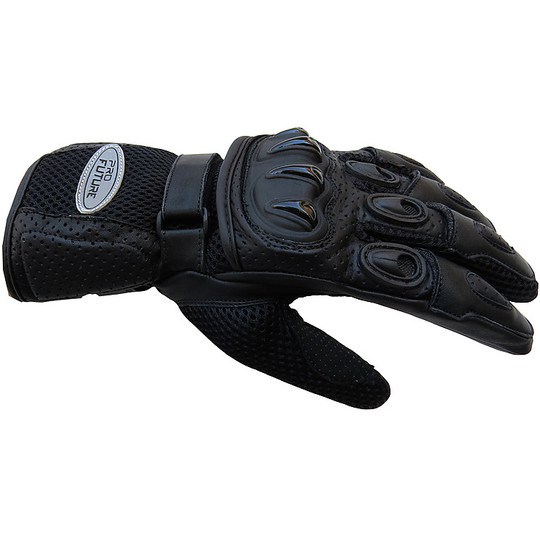 Gants techniques de moto Pro Future Summer en cuir et tissu avec protection arrière noire pour les mains