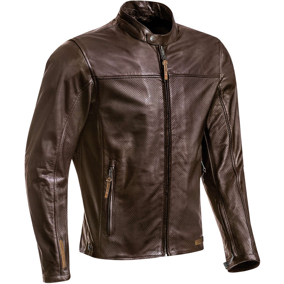 Genuine Ixon Perforated Leather Motorcycle Jacket Model CRANK Air Brown
