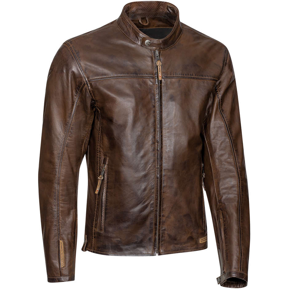 Genuine Leather Biker Jacket Ixon Model CRANK Brown