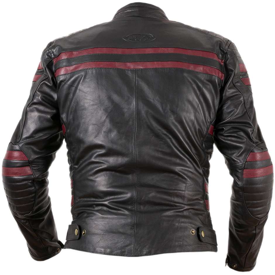 Genuine Moto Soft Leather Jacket PXT Stripes Black Red Bordeaux