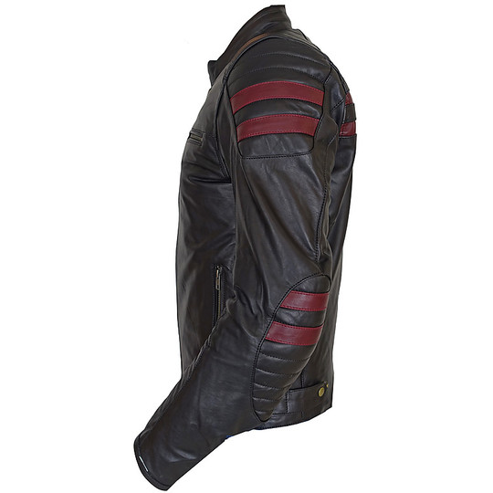 Genuine Moto Soft Leather Jacket PXT Stripes Black Red Bordeaux
