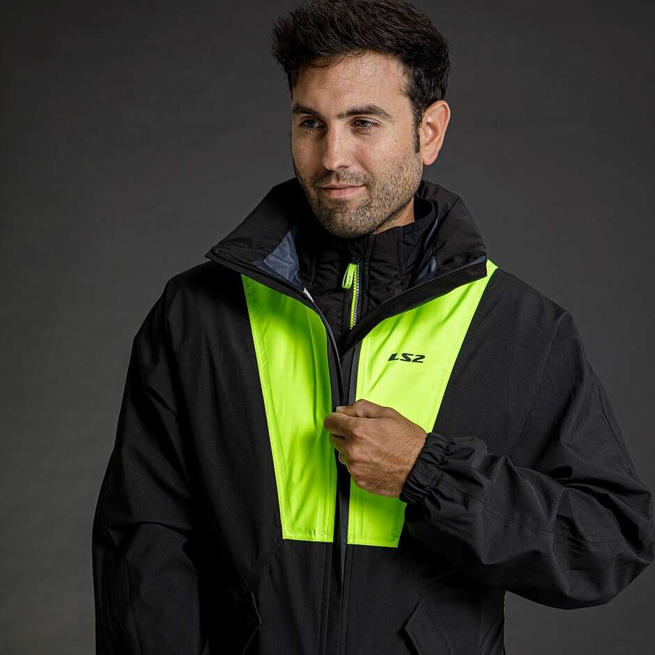 Giacca Antipioggia Moto Ls2 X-RAIN Nero H-V Giallo