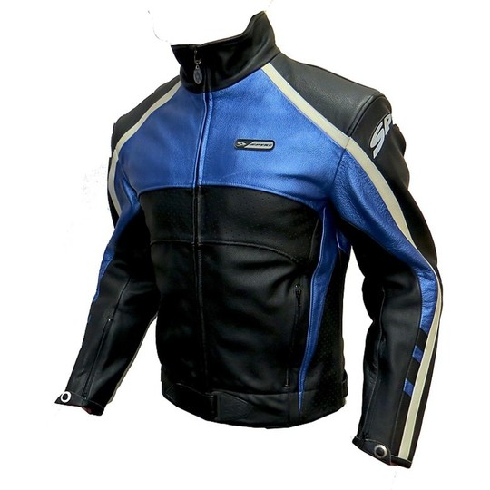 Giacca Giubbotto Moto in Vera Pelle Spyke Thorn Gp Nero/Blu