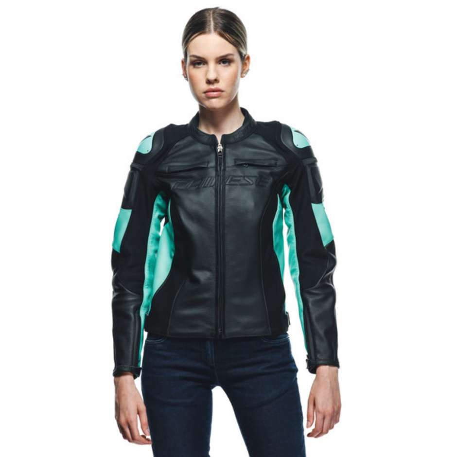 Giacca Moto Donna in Pelle Dainese RACING 4 LADY Nero Azzurro Verde