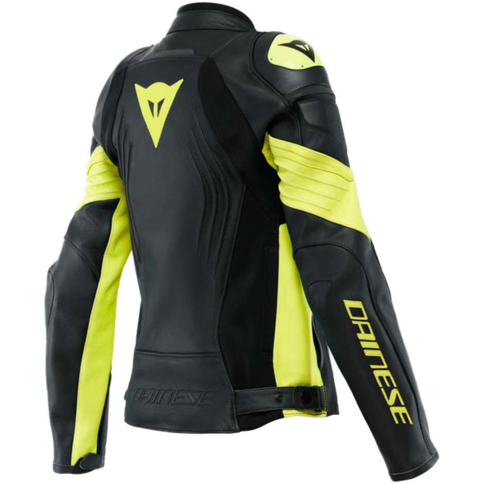 Giacca Moto Donna in Pelle Dainese RACING 4 LADY Nero Giallo Fluo