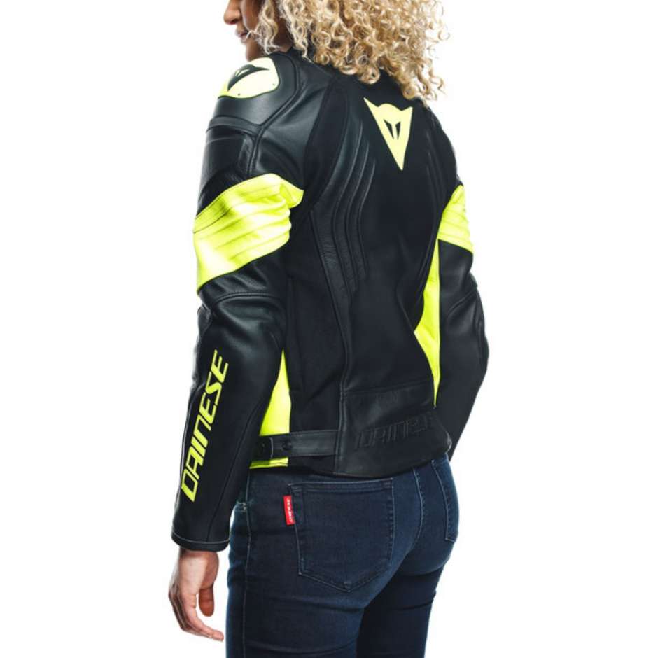 Giacca Moto Donna in Pelle Dainese RACING 4 LADY Nero Giallo Fluo