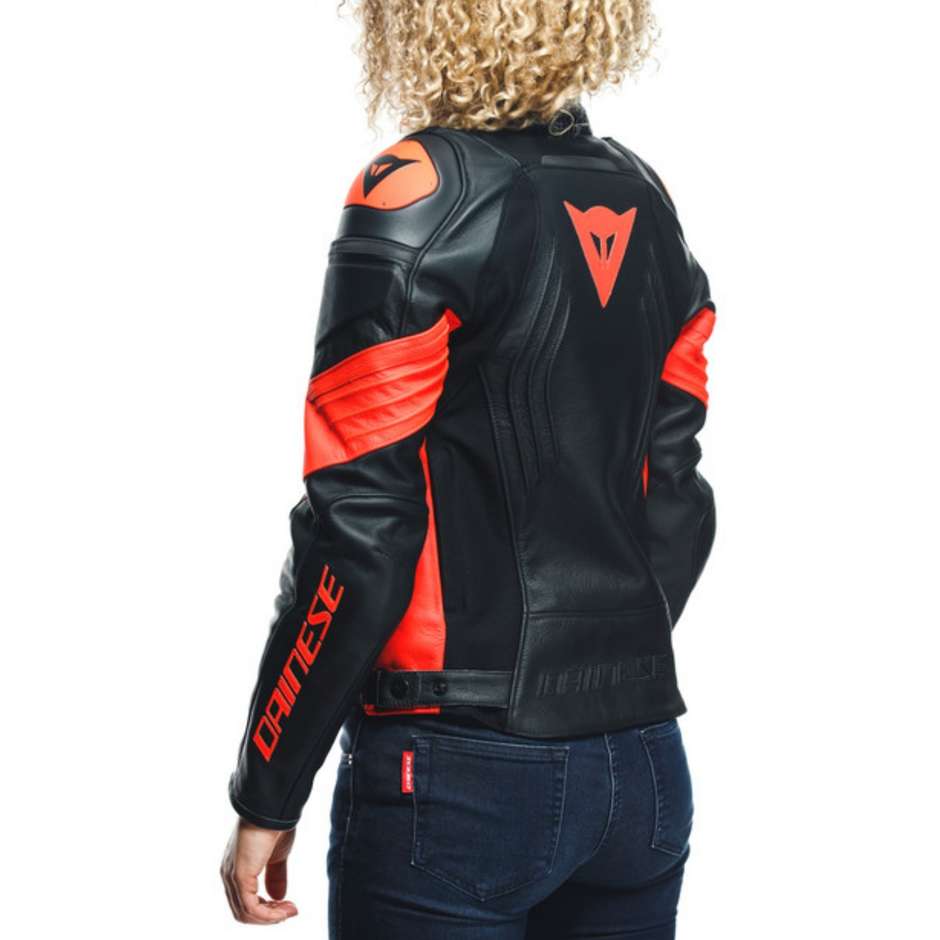 Giacca Moto Donna in Pelle Dainese RACING 4 LADY Nero Rosso Fluo