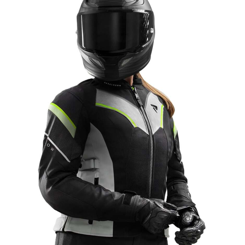 Rebelhorn Women's Motorcycle Jacket in HIFLOW V-LADY Fabric Black Grey Fluorescent Yellow