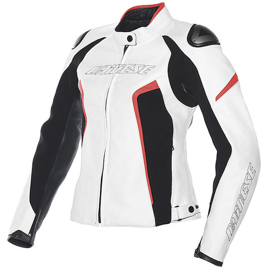 Giacca Moto In Pelle Dainese Lady Racing D1 Bianco Nero Rosso