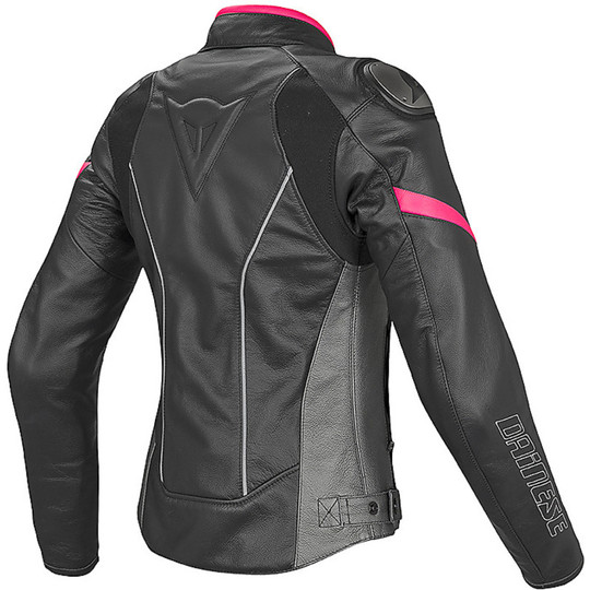 Giacca Moto In Pelle Dainese Lady Racing D1 Nero/Antracite/Fucsia